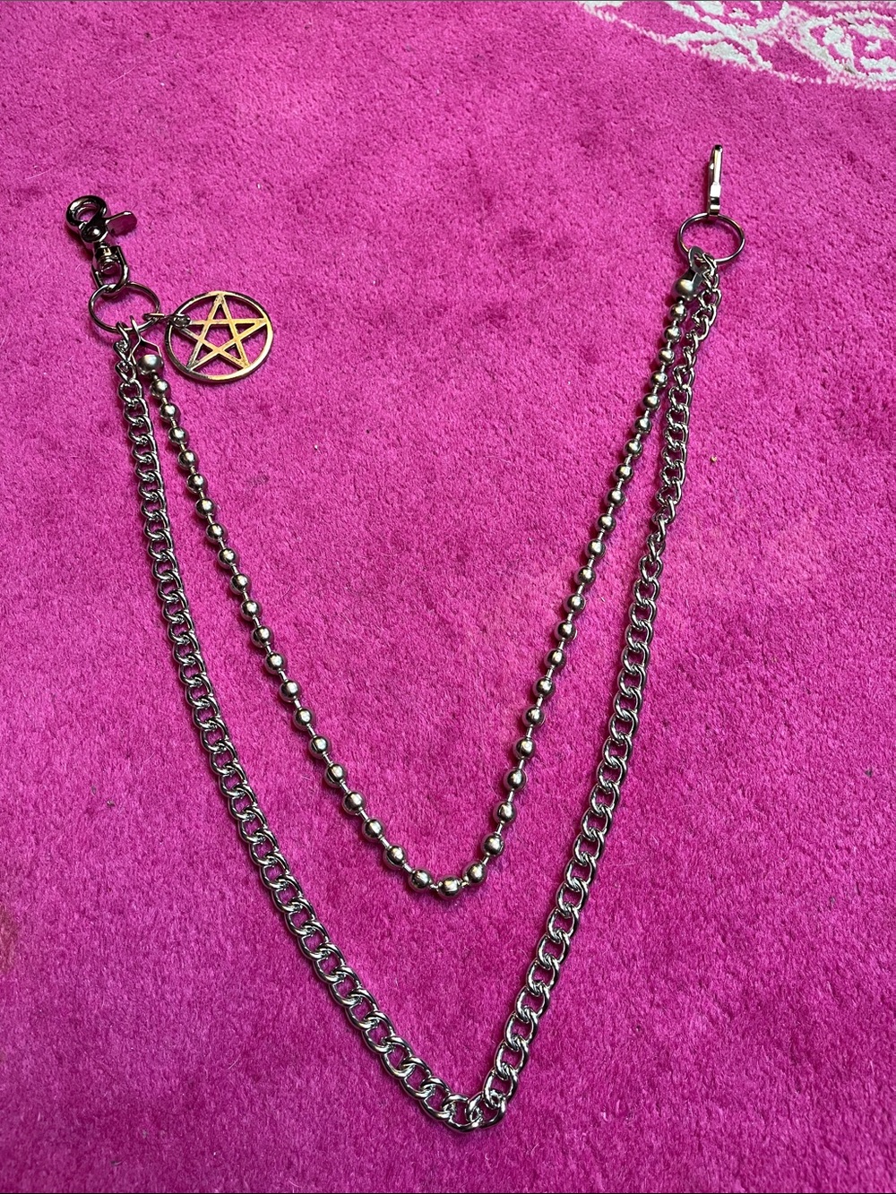 Goth punk ball chain layered Pentagram wallet belt chain
